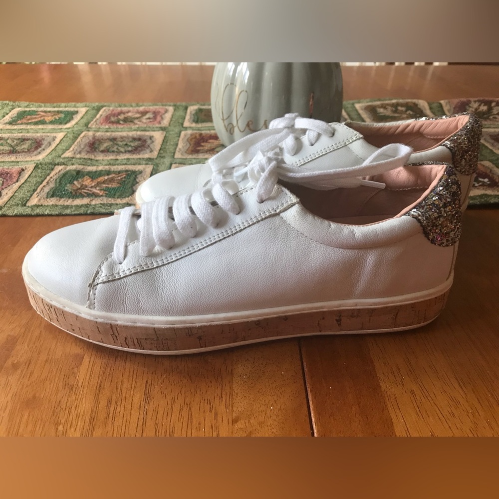 kate spade White Leather Sneakers with Multicolor Glitter Heel - Picture 7 of 9